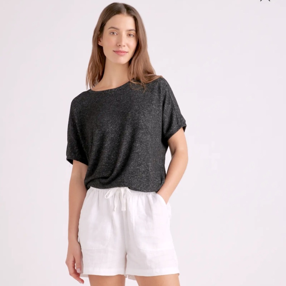 Quince Women's Brushed Short Sleeve Lounge Tee sz S Heather Black Relaxed Fit